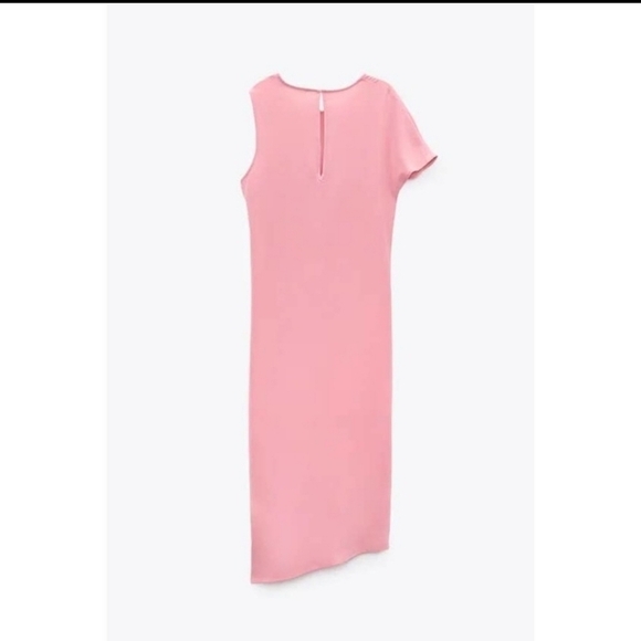 ZARA Pink Draped Asymmetric Dress Medium Summer Dress Casual Ecclectic - Picture 4 of 8